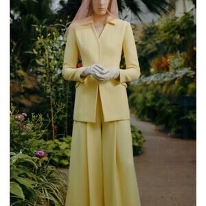Emilia Wickstead Butter Yellow Wool Crepe Aiden Jacket Size UK 8 US 4 Retro NWT